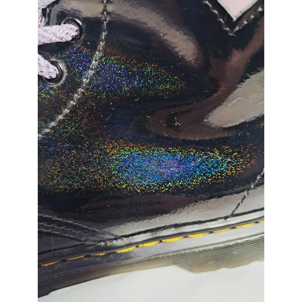Dr. Martens Junior 1460 Shimmer Heart Boots Black Purple  Size 3 EU 34 UK 2